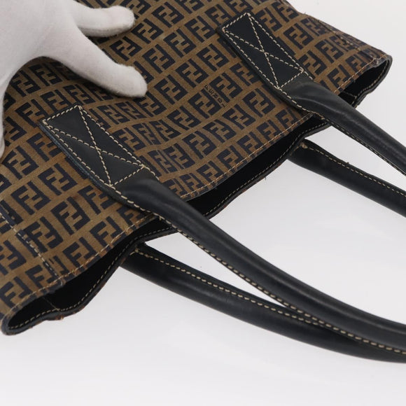 FENDI Zucchino Canvas Tote Bag Navy Silver Auth ka336