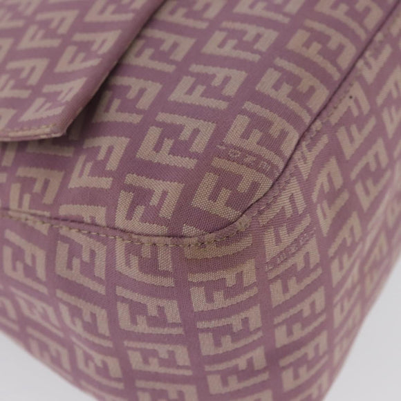 FENDI Zucchino Canvas Mamma Baguette Shoulder Bag Pink Silver Auth ka3366V