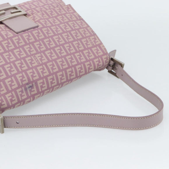 FENDI Zucchino Canvas Mamma Baguette Shoulder Bag Pink Silver Auth ka3366V