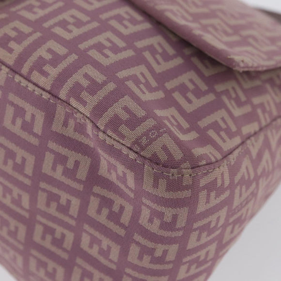 FENDI Zucchino Canvas Mamma Baguette Shoulder Bag Pink Silver Auth ka3366V