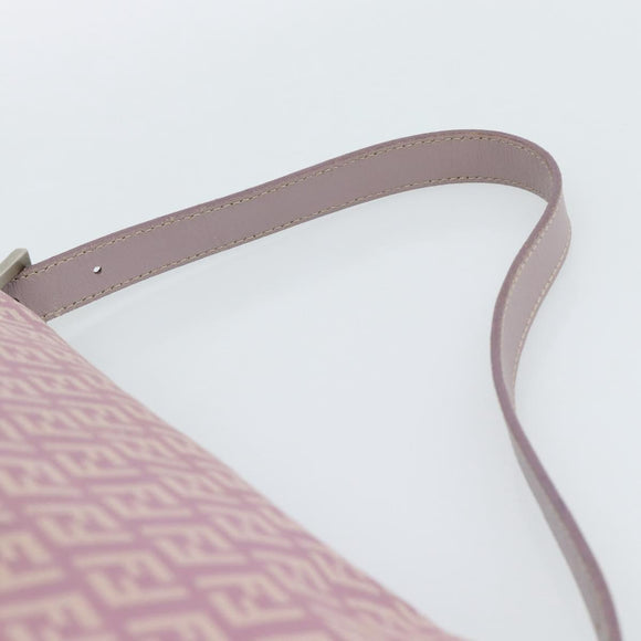 FENDI Zucchino Canvas Mamma Baguette Shoulder Bag Pink Silver Auth ka3366V