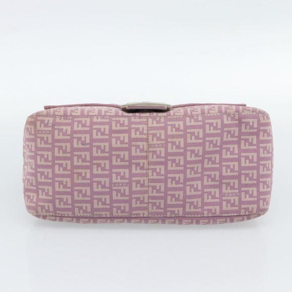 FENDI Zucchino Canvas Mamma Baguette Shoulder Bag Pink Silver Auth ka3366V