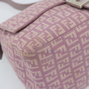FENDI Zucchino Canvas Mamma Baguette Shoulder Bag Pink Silver Auth ka3366V-17