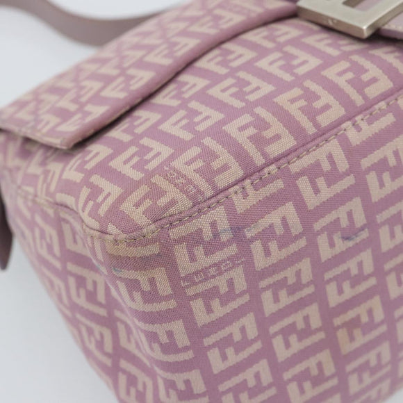 FENDI Zucchino Canvas Mamma Baguette Shoulder Bag Pink Silver Auth ka3366V