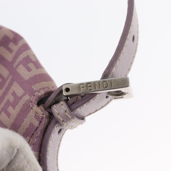 FENDI Zucchino Canvas Mamma Baguette Shoulder Bag Pink Silver Auth ka3366V