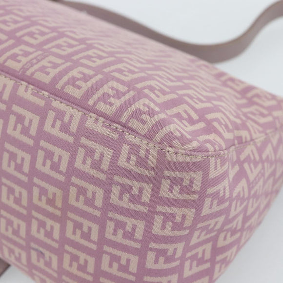 FENDI Zucchino Canvas Mamma Baguette Shoulder Bag Pink Silver Auth ka3366V