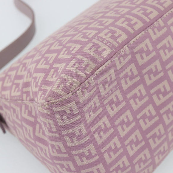 FENDI Zucchino Canvas Mamma Baguette Shoulder Bag Pink Silver Auth ka3366V