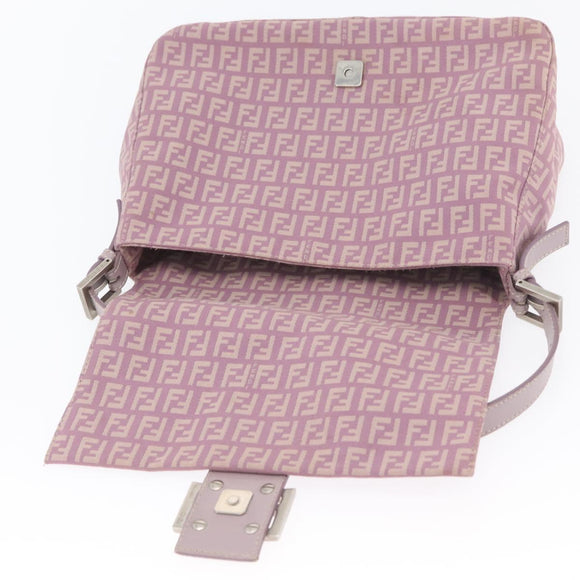 FENDI Zucchino Canvas Mamma Baguette Shoulder Bag Pink Silver Auth ka3366V