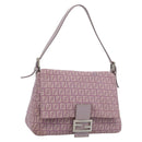 FENDI Zucchino Canvas Mamma Baguette Shoulder Bag Pink Silver Auth ka3366V-1