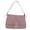 FENDI Zucchino Canvas Mamma Baguette Shoulder Bag Pink Silver Auth ka3366V-13