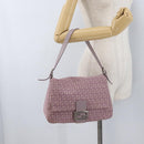 FENDI Zucchino Canvas Mamma Baguette Shoulder Bag Pink Silver Auth ka3366V-26