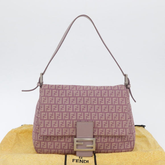 FENDI Zucchino Canvas Mamma Baguette Shoulder Bag Pink Silver Auth ka3366V