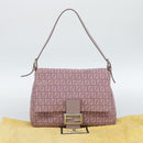 FENDI Zucchino Canvas Mamma Baguette Shoulder Bag Pink Silver Auth ka3366V-27