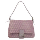 FENDI Zucchino Canvas Mamma Baguette Shoulder Bag Pink Silver Auth ka3366V-13