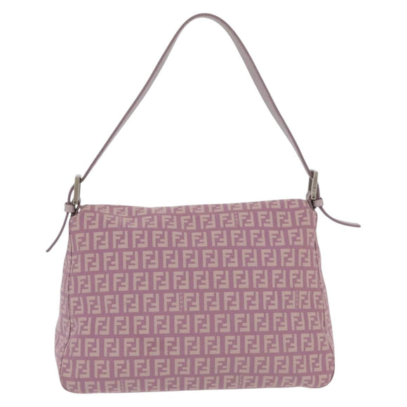 FENDI Zucchino Canvas Mamma Baguette Shoulder Bag Pink Silver Auth ka3366V