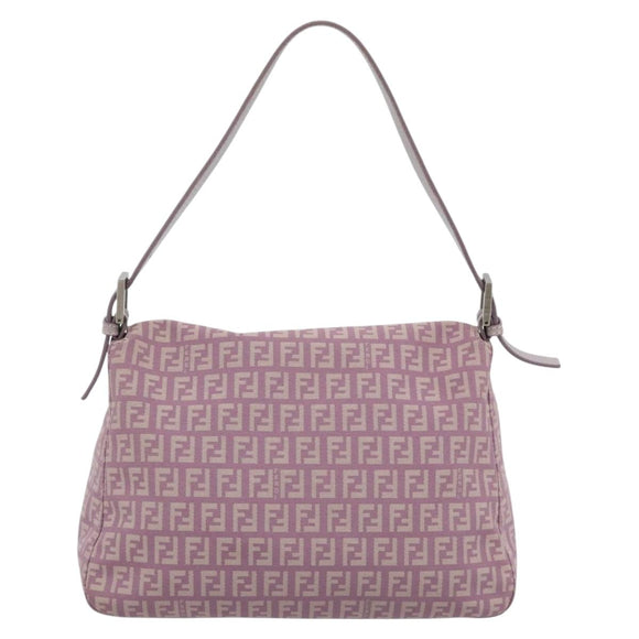 FENDI Zucchino Canvas Mamma Baguette Shoulder Bag Pink Silver Auth ka3366V