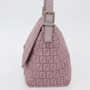 FENDI Zucchino Canvas Mamma Baguette Shoulder Bag Pink Silver Auth ka3366V-3