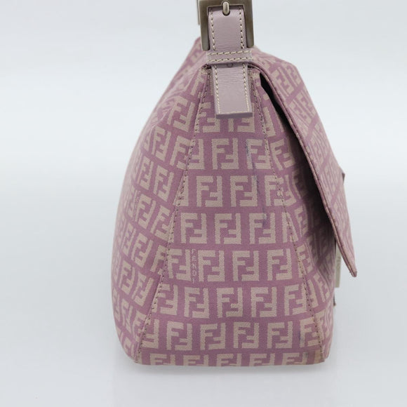 FENDI Zucchino Canvas Mamma Baguette Shoulder Bag Pink Silver Auth ka3366V