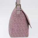 FENDI Zucchino Canvas Mamma Baguette Shoulder Bag Pink Silver Auth ka3366V-4