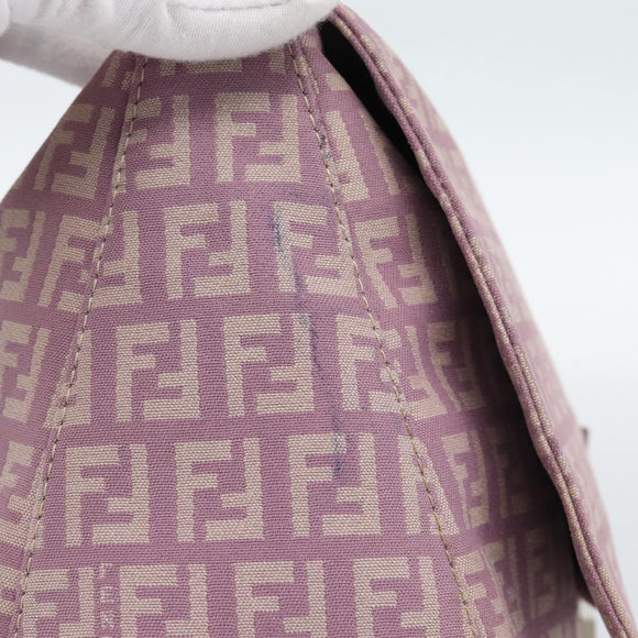 FENDI Zucchino Canvas Mamma Baguette Shoulder Bag Pink Silver Auth ka3366V