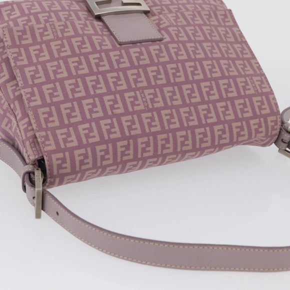 FENDI Zucchino Canvas Mamma Baguette Shoulder Bag Pink Silver Auth ka3366V