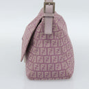 FENDI Zucchino Canvas Mamma Baguette Shoulder Bag Pink Silver Auth ka3366V-6