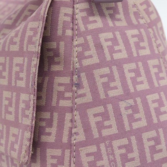 FENDI Zucchino Canvas Mamma Baguette Shoulder Bag Pink Silver Auth ka3366V