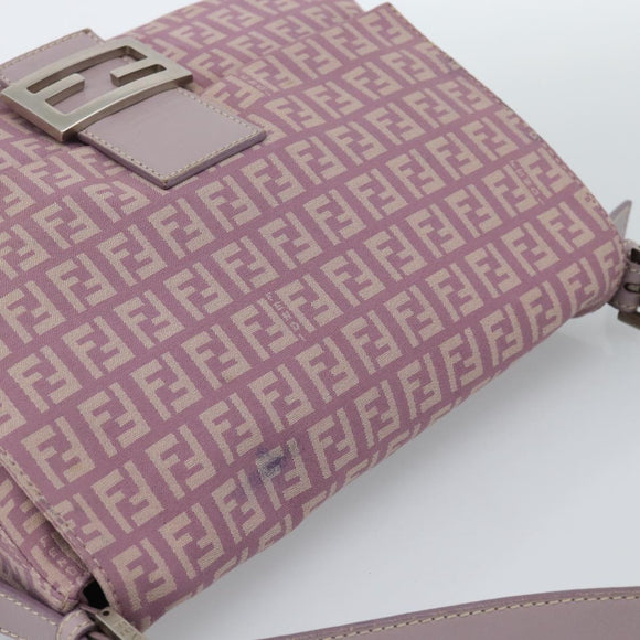 FENDI Zucchino Canvas Mamma Baguette Shoulder Bag Pink Silver Auth ka3366V