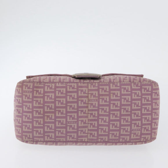 FENDI Zucchino Canvas Mamma Baguette Shoulder Bag Pink Silver Auth ka3366V