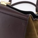 CELINE Trapeze Hand Bag Leather 2way Brown Black gold Auth ka337-9