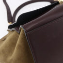 CELINE Trapeze Hand Bag Leather 2way Brown Black gold Auth ka337-16