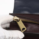 CELINE Trapeze Hand Bag Leather 2way Brown Black gold Auth ka337-11