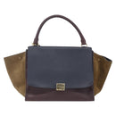 CELINE Trapeze Hand Bag Leather 2way Brown Black gold Auth ka337-13