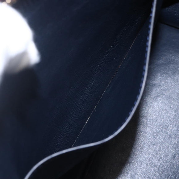 CELINE Trapeze Hand Bag Leather 2way Brown Black gold Auth ka337