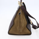 CELINE Trapeze Hand Bag Leather 2way Brown Black gold Auth ka337-3