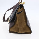 CELINE Trapeze Hand Bag Leather 2way Brown Black gold Auth ka337-4