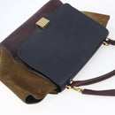 CELINE Trapeze Hand Bag Leather 2way Brown Black gold Auth ka337-6