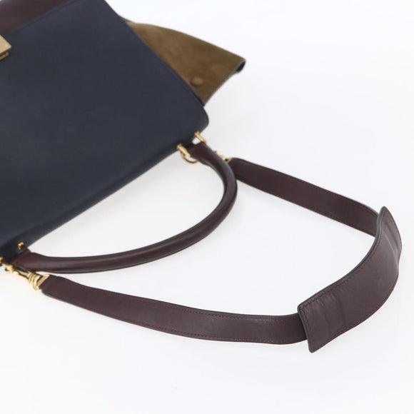 CELINE Trapeze Hand Bag Leather 2way Brown Black gold Auth ka337