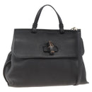 GUCCI Bamboo Hand Bag Leather 2way Black Silver 392013 Auth ka3371-1