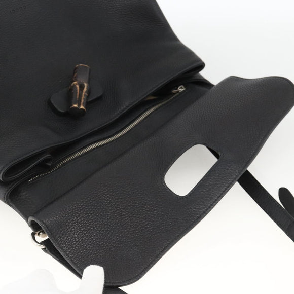 GUCCI Bamboo Hand Bag Leather 2way Black Silver 392013 Auth ka3371