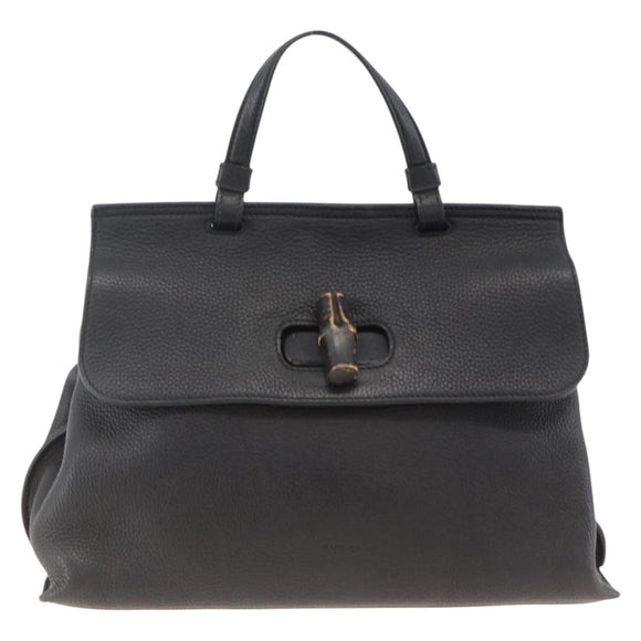 GUCCI Bamboo Hand Bag Leather 2way Black Silver 392013 Auth ka3371