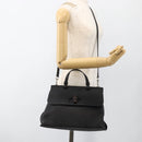 GUCCI Bamboo Hand Bag Leather 2way Black Silver 392013 Auth ka3371-24