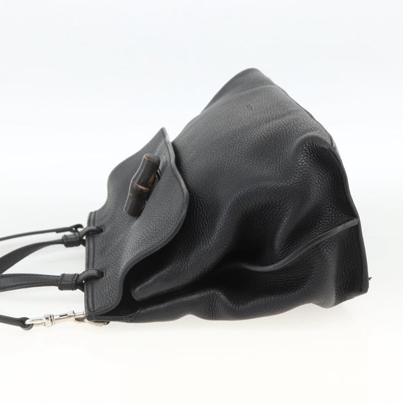 GUCCI Bamboo Hand Bag Leather 2way Black Silver 392013 Auth ka3371