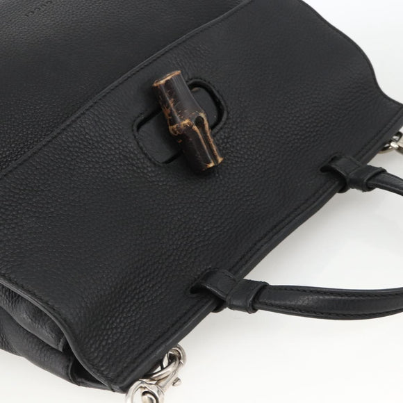 GUCCI Bamboo Hand Bag Leather 2way Black Silver 392013 Auth ka3371