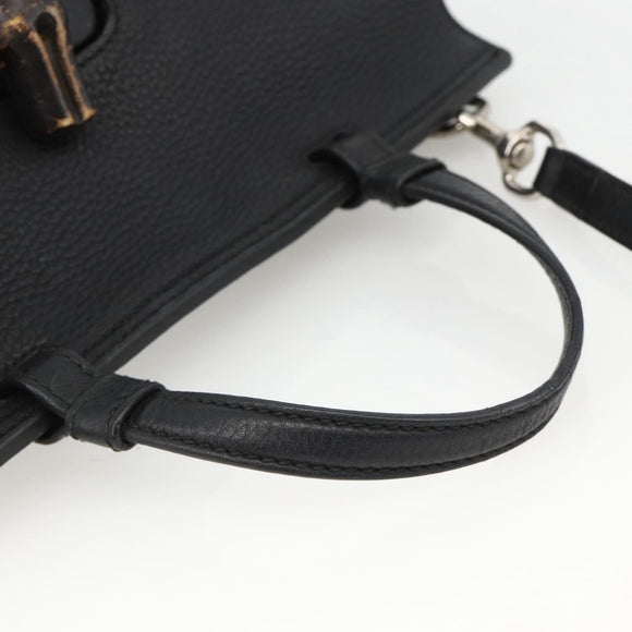 GUCCI Bamboo Hand Bag Leather 2way Black Silver 392013 Auth ka3371