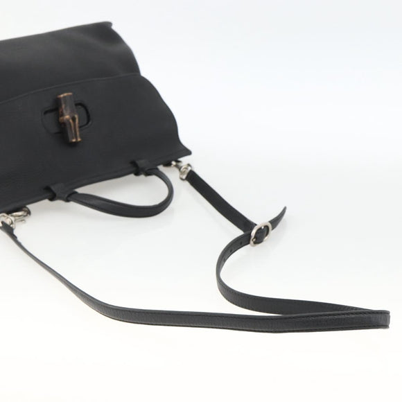 GUCCI Bamboo Hand Bag Leather 2way Black Silver 392013 Auth ka3371