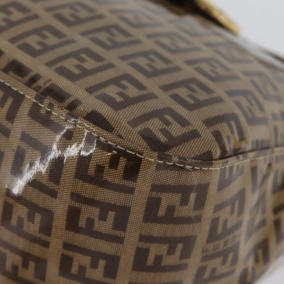 FENDI Zucchino Canvas Mamma Baguette Shoulder Bag Beige Gold Auth ka3373V