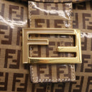 FENDI Zucchino Canvas Mamma Baguette Shoulder Bag Beige Gold Auth ka3373V-19