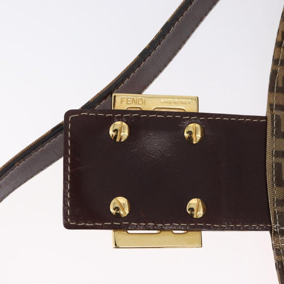FENDI Zucchino Canvas Mamma Baguette Shoulder Bag Beige Gold Auth ka3373V
