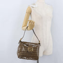 FENDI Zucchino Canvas Mamma Baguette Shoulder Bag Beige Gold Auth ka3373V-26